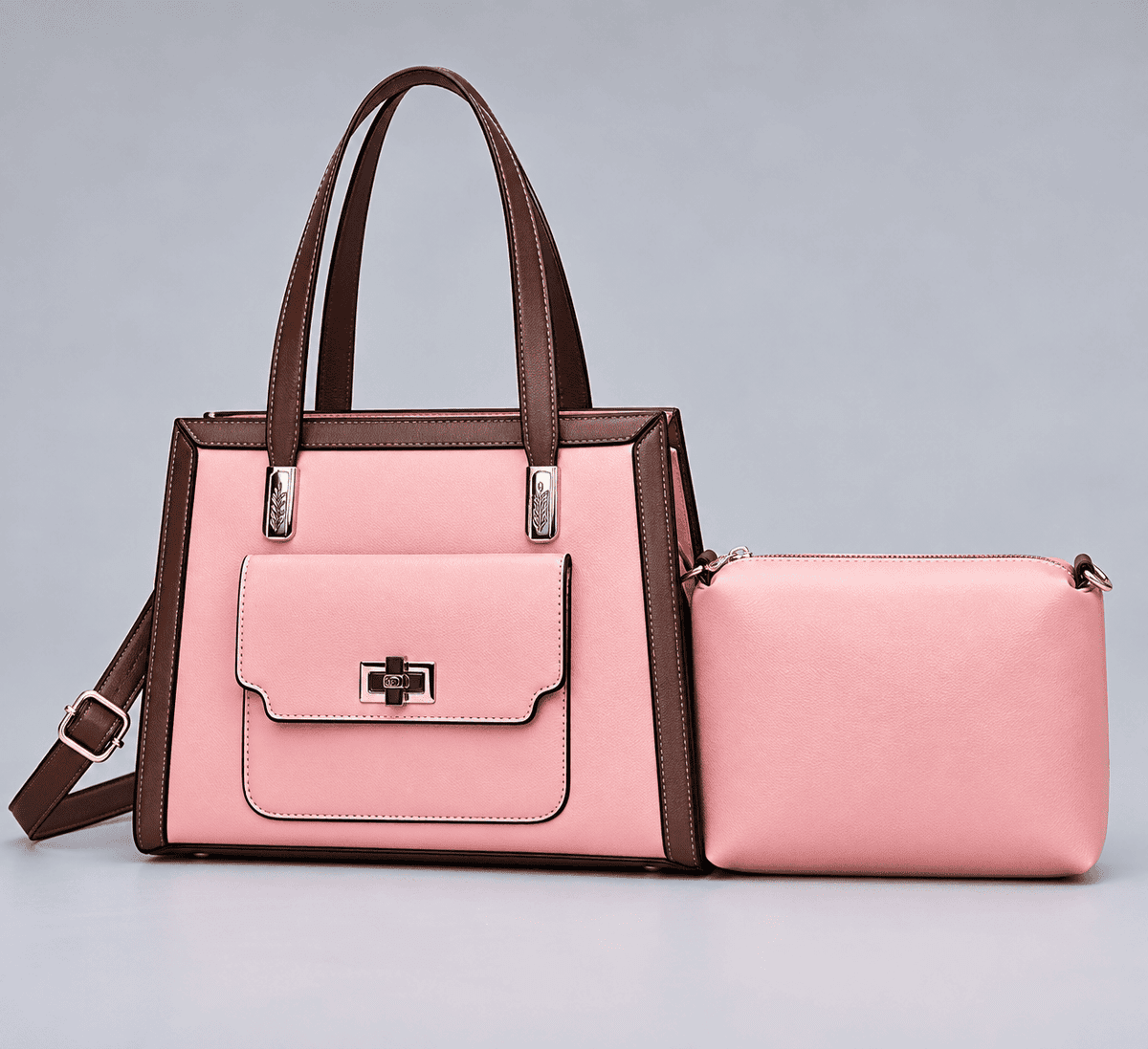 Women's Terracotta Structured Handbag & Pouch Set
