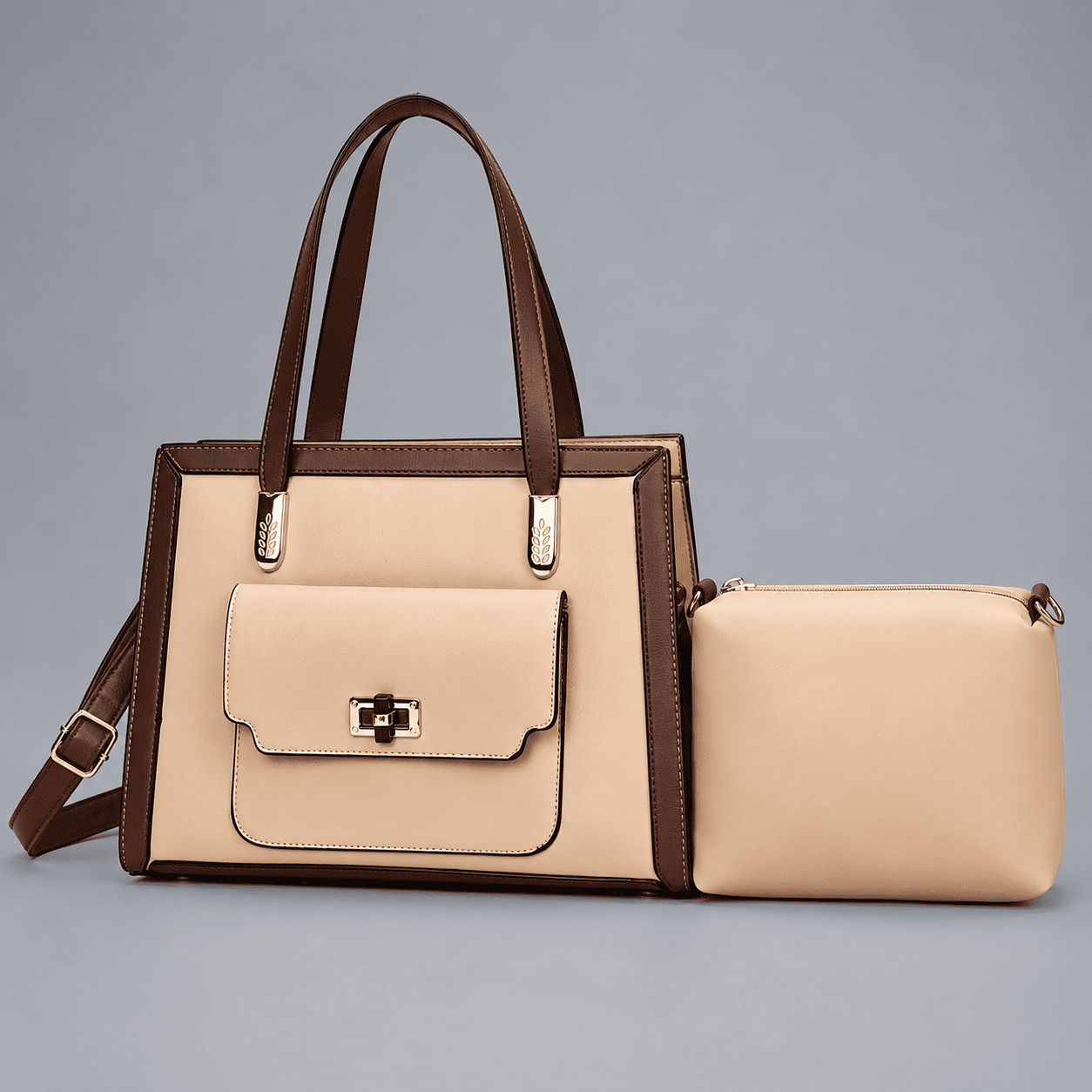Women's Terracotta Structured Handbag & Pouch Set - Desert Sand - Desert Sand