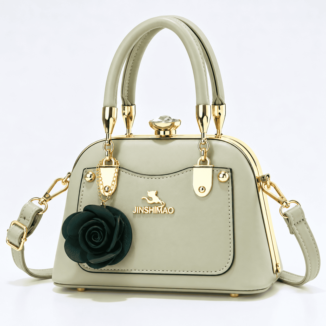Gem Clasp Floral Accent Doctor Handbag